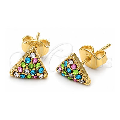 Oro Laminado Stud Earring, Gold Filled Style with White Crystal, Polished, Golden Finish, 5.127.013 *PROMO*