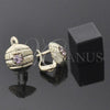 Oro Laminado Leverback Earring, Gold Filled Style with Rose Cubic Zirconia, Diamond Cutting Finish, Golden Finish, 5.127.046