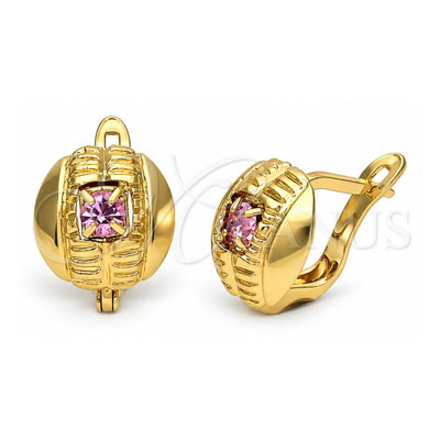 Oro Laminado Leverback Earring, Gold Filled Style with Rose Cubic Zirconia, Diamond Cutting Finish, Golden Finish, 5.127.046