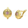 Oro Laminado Leverback Earring, Gold Filled Style with Rose Cubic Zirconia, Diamond Cutting Finish, Golden Finish, 5.127.046