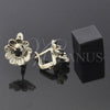 Oro Laminado Leverback Earring, Gold Filled Style Flower Design, with Black Cubic Zirconia, Diamond Cutting Finish, Golden Finish, 5.127.049