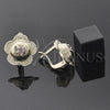Oro Laminado Leverback Earring, Gold Filled Style Flower Design, with Rhodolite Cubic Zirconia, Diamond Cutting Finish, Golden Finish, 5.127.051