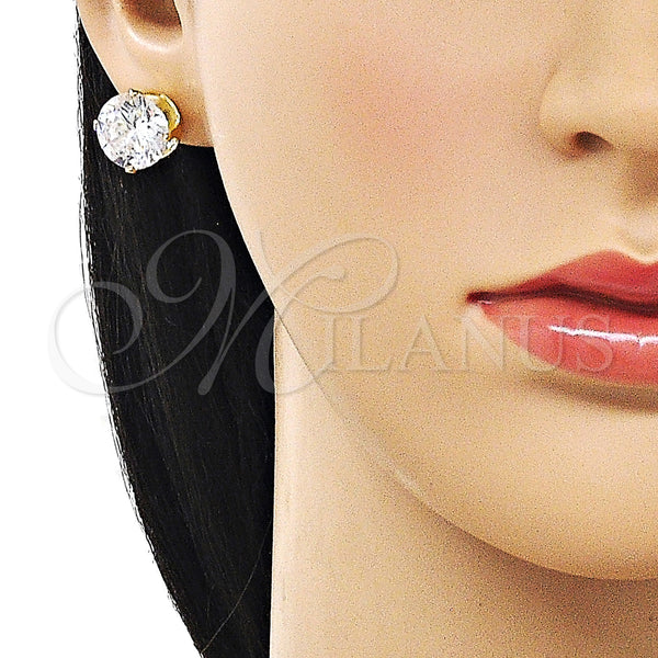 Oro Laminado Stud Earring, Gold Filled Style with White Cubic Zirconia, Polished, Golden Finish, 5.128.022