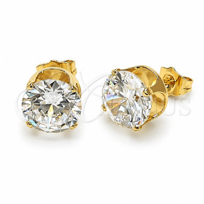Oro Laminado Stud Earring, Gold Filled Style with White Cubic Zirconia, Polished, Golden Finish, 5.128.022