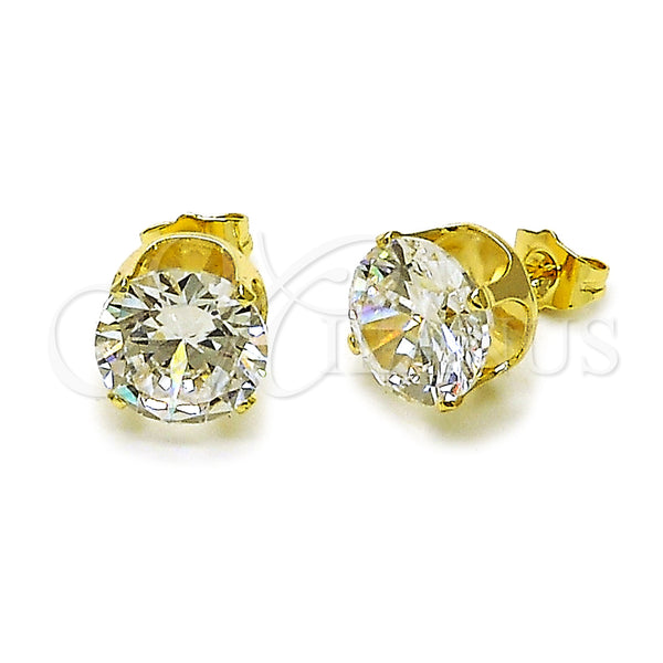 Oro Laminado Stud Earring, Gold Filled Style with White Cubic Zirconia, Polished, Golden Finish, 5.128.022