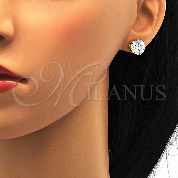 Oro Laminado Stud Earring, Gold Filled Style with White Cubic Zirconia, Polished, Golden Finish, 5.128.029