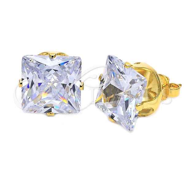 Oro Laminado Stud Earring, Gold Filled Style with White Cubic Zirconia, Polished, Golden Finish, 5.128.029