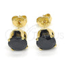 Oro Laminado Stud Earring, Gold Filled Style with Black Cubic Zirconia, Polished, Golden Finish, 5.128.034
