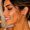 Oro Laminado Stud Earring, Gold Filled Style with Garnet Cubic Zirconia, Polished, Golden Finish, 5.128.036
