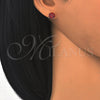 Oro Laminado Stud Earring, Gold Filled Style with Garnet Cubic Zirconia, Polished, Golden Finish, 5.128.036