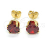 Oro Laminado Stud Earring, Gold Filled Style with Garnet Cubic Zirconia, Polished, Golden Finish, 5.128.036