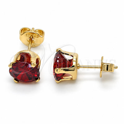 Oro Laminado Stud Earring, Gold Filled Style with Garnet Cubic Zirconia, Polished, Golden Finish, 5.128.036