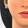 Oro Laminado Stud Earring, Gold Filled Style with Blue Topaz Cubic Zirconia, Polished, Golden Finish, 5.128.038