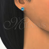 Oro Laminado Stud Earring, Gold Filled Style with Blue Topaz Cubic Zirconia, Polished, Golden Finish, 5.128.038
