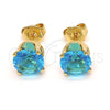 Oro Laminado Stud Earring, Gold Filled Style with Blue Topaz Cubic Zirconia, Polished, Golden Finish, 5.128.038