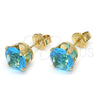 Oro Laminado Stud Earring, Gold Filled Style with Blue Topaz Cubic Zirconia, Polished, Golden Finish, 5.128.038