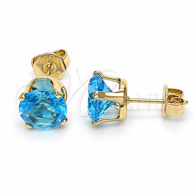 Oro Laminado Stud Earring, Gold Filled Style with Blue Topaz Cubic Zirconia, Polished, Golden Finish, 5.128.038