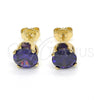 Oro Laminado Stud Earring, Gold Filled Style with Amethyst Cubic Zirconia, Polished, Golden Finish, 5.128.044