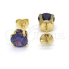 Oro Laminado Stud Earring, Gold Filled Style with Amethyst Cubic Zirconia, Polished, Golden Finish, 5.128.044