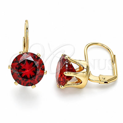 Oro Laminado Leverback Earring, Gold Filled Style with Garnet Cubic Zirconia, Polished, Golden Finish, 5.128.060