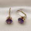 Oro Laminado Leverback Earring, Gold Filled Style with Amethyst Cubic Zirconia, Polished, Golden Finish, 5.128.061