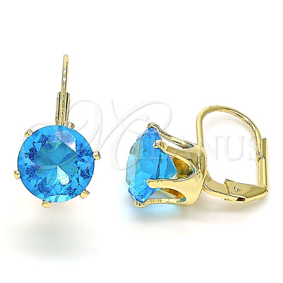 Oro Laminado Leverback Earring, Gold Filled Style with Blue Topaz Cubic Zirconia, Polished, Golden Finish for wholesale, main product view