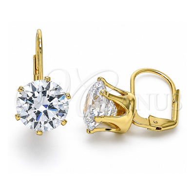Oro Laminado Leverback Earring, Gold Filled Style with White Cubic Zirconia, Polished, Golden Finish, 5.128.063