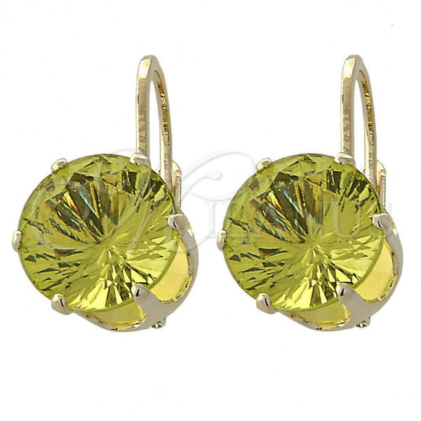 Oro Laminado Leverback Earring, Gold Filled Style with Dark Peridot Cubic Zirconia, Polished, Golden Finish, 5.128.064