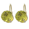 Oro Laminado Leverback Earring, Gold Filled Style with Dark Peridot Cubic Zirconia, Polished, Golden Finish, 5.128.064