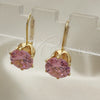 Oro Laminado Leverback Earring, Gold Filled Style with Pink Cubic Zirconia, Polished, Golden Finish, 5.128.069
