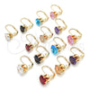 Oro Laminado Leverback Earring, Gold Filled Style with Pink Cubic Zirconia, Polished, Golden Finish, 5.128.069