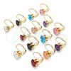 Oro Laminado Leverback Earring, Gold Filled Style with Pink Cubic Zirconia, Polished, Golden Finish, 5.128.069