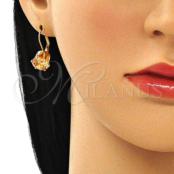 Oro Laminado Leverback Earring, Gold Filled Style with Champagne Cubic Zirconia, Polished, Golden Finish, 5.128.070