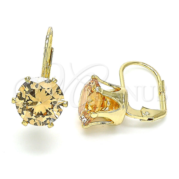 Oro Laminado Leverback Earring, Gold Filled Style with Champagne Cubic Zirconia, Polished, Golden Finish, 5.128.070