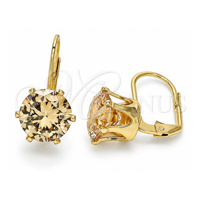 Oro Laminado Leverback Earring, Gold Filled Style with Champagne Cubic Zirconia, Polished, Golden Finish, 5.128.070