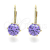Oro Laminado Leverback Earring, Gold Filled Style with Amethyst Cubic Zirconia, Polished, Golden Finish, 5.128.073