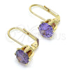 Oro Laminado Leverback Earring, Gold Filled Style with Amethyst Cubic Zirconia, Polished, Golden Finish, 5.128.073