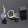 Oro Laminado Leverback Earring, Gold Filled Style with Amethyst Cubic Zirconia, Polished, Golden Finish, 5.128.073