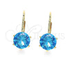 Oro Laminado Leverback Earring, Gold Filled Style with Blue Topaz Cubic Zirconia, Polished, Golden Finish, 5.128.074