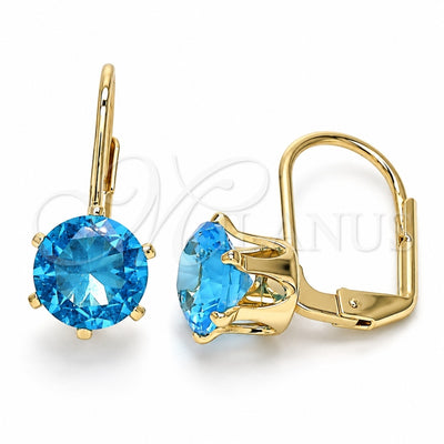 Oro Laminado Leverback Earring, Gold Filled Style with Blue Topaz Cubic Zirconia, Polished, Golden Finish, 5.128.074