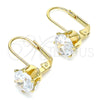 Oro Laminado Leverback Earring, Gold Filled Style with White Cubic Zirconia, Polished, Golden Finish, 5.128.075