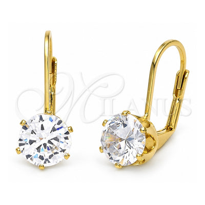 Oro Laminado Leverback Earring, Gold Filled Style with White Cubic Zirconia, Polished, Golden Finish, 5.128.075