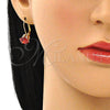 Oro Laminado Leverback Earring, Gold Filled Style with Garnet Cubic Zirconia, Polished, Golden Finish, 5.128.078