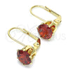 Oro Laminado Leverback Earring, Gold Filled Style with Garnet Cubic Zirconia, Polished, Golden Finish, 5.128.078