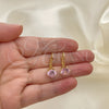 Oro Laminado Leverback Earring, Gold Filled Style with Pink Cubic Zirconia, Polished, Golden Finish, 5.128.081