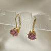 Oro Laminado Leverback Earring, Gold Filled Style with Pink Cubic Zirconia, Polished, Golden Finish, 5.128.081
