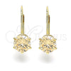 Oro Laminado Leverback Earring, Gold Filled Style with Champagne Cubic Zirconia, Polished, Golden Finish, 5.128.082