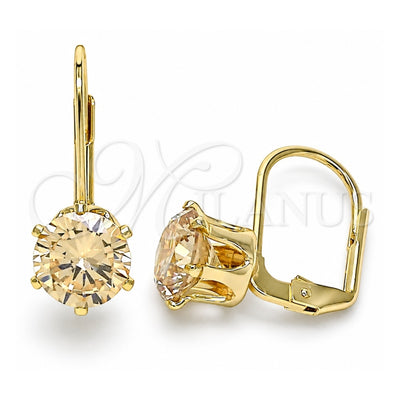 Oro Laminado Leverback Earring, Gold Filled Style with Champagne Cubic Zirconia, Polished, Golden Finish, 5.128.082