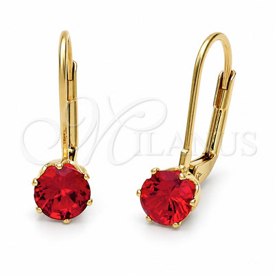 Oro Laminado Leverback Earring, Gold Filled Style with Garnet Cubic Zirconia, Polished, Golden Finish, 5.128.084