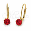 Oro Laminado Leverback Earring, Gold Filled Style with Garnet Cubic Zirconia, Polished, Golden Finish, 5.128.084